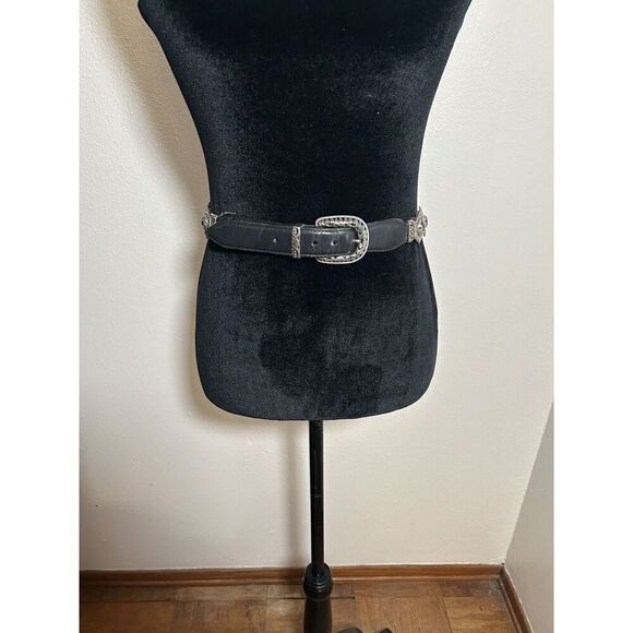 Brighton Belt Vtg 1995 Black Leather Silver Tone Concho Medallions Size Small - Picture 1 of 15